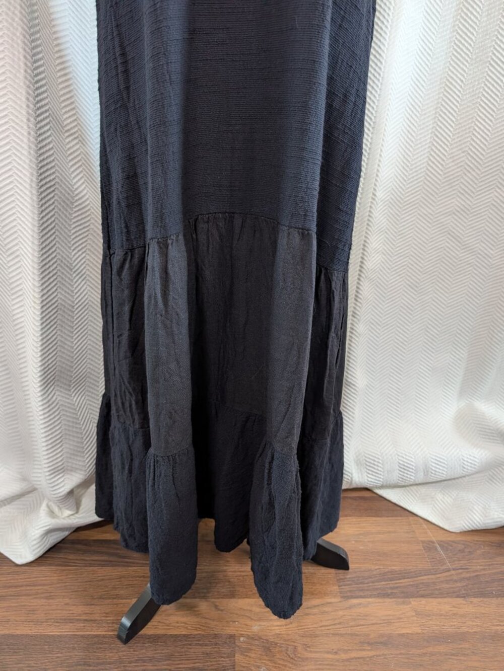 Francesca Bettini 100% Linen V‑Neck Tiered Midi Dress Dark Navy Size Small Boho - Picture 7 of 12